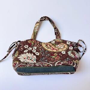 Cotton Brown Paisley Print Mini Hand Held Purse with Side Ties